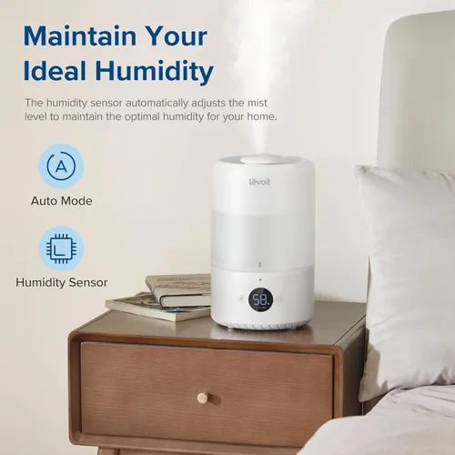 Vista 6 de LEVOIT Humidificadores para dormitorio y hogar, humidificador de aire inteligente de niebla cálida y fría para habitación grande y humidificadores