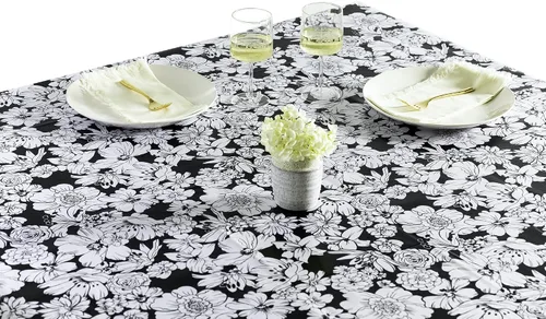 Vista 2 de Wildflowers - Mantel de hule para patios, pícnic y mesas de cocina, color negro, vinilo de plástico, mantel de plástico (54.7 x 89.8 in)