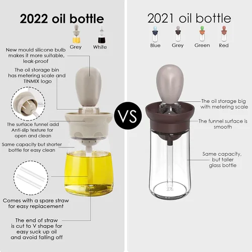 Vista 3 de Botella dispensadora de aceite con cepillo, almacenamiento y recipiente de vidrio de aceite de oliva 2 en 1 con cepillo de silicona para cocina