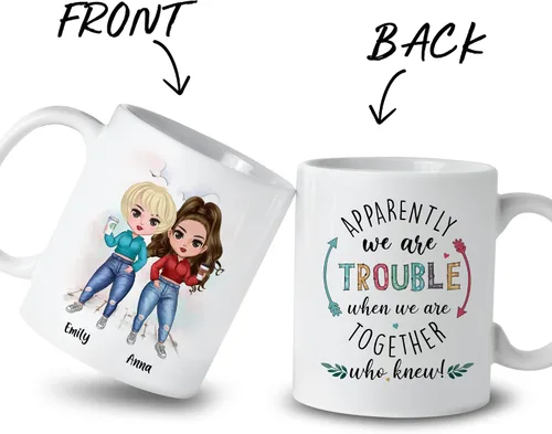 Vista 2 de Taza personalizada Gossby para amiga - Aparentemente somos problemas cuando estamos juntas - Regalo personalizado para amigas con nombres