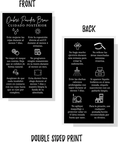 Vista 3 de SPANISH - Tarjetas de cuidado posterior para cejas en polvo ombré, paquete de 50, tarjeta de visita de 2 x 3.5 pulgadas, suministros para artistas