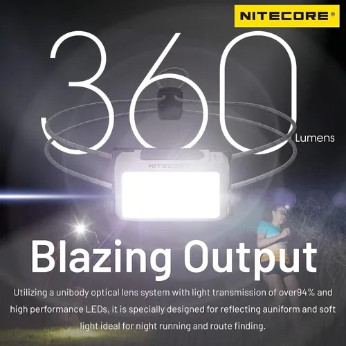 Vista 2 de Nitecore NU21 linterna frontal ultra ligera de 360 lúmenes para exteriores con haz dual USB-C recargable con etiqueta (blanco)