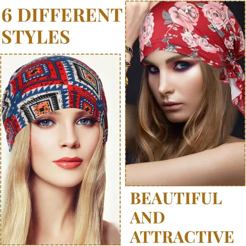 Vista 2 de Geyoga 6 unidades de bufanda para la cabeza para mujer, bufandas preatadas, gorros, gorros, con estampado elástico, para dormir, turbante, bufanda