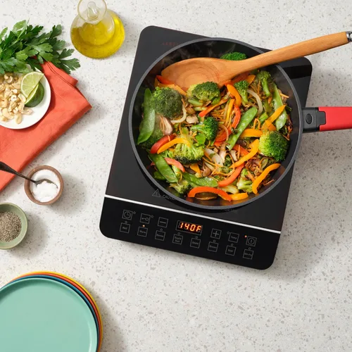 Vista 4 de Zavor Onyx - Placa de inducción, quemador eléctrico con 8 botones de inicio rápido, quemadores de bajo consumo para cocinar hasta un 50% más rápido