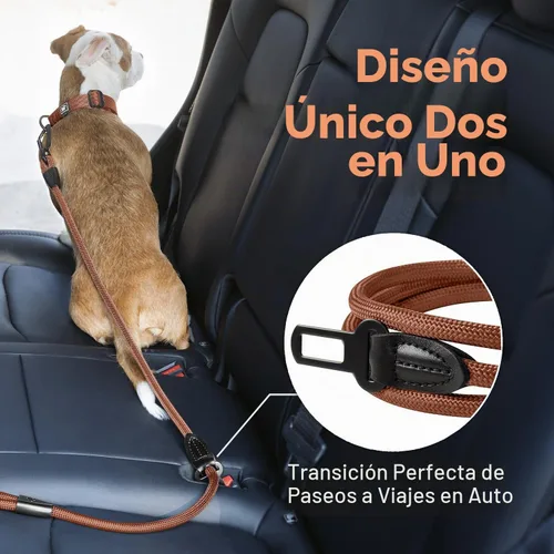 Vista 4 de Correa para perro de cuerda de PawsPassion de 6 pies, correa para perro resistente de 2 en 1 con hebilla de cinturón de seguridad, libre de enredos