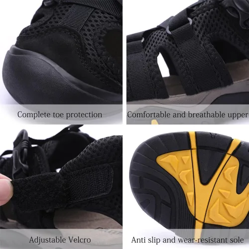 Vista 2 de Harssidanzar Sandalias de cuero genuino para senderismo, para hombre, ancho ajustable, soporte de arco cerrado, zapatos de agua para verano