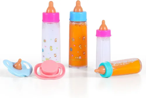 Vista 2 de SCOM Accesorios para biberones de muñeca de bebé, 6 piezas, juguetes de biberón, leche mágica que desaparece y jugo, juego de simulación