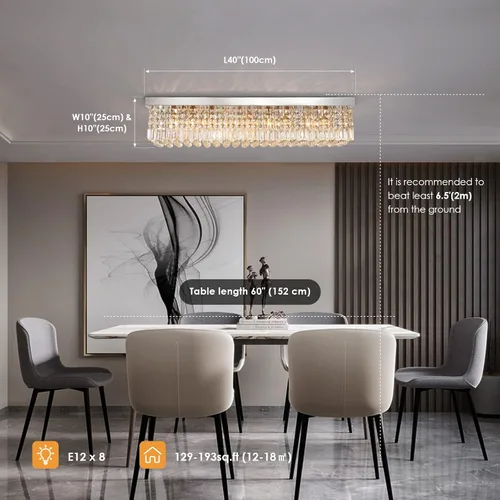 Vista 8 de Araña rectangular, con gotas de cristal, de Siljoy, iluminación moderna, montaje empotrado en el cielorraso, aplique de luz, Blanco, Siljoy-411