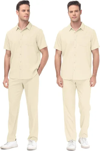 Vista 3 de Rdruko Conjunto de 2 piezas para hombre, para vacaciones en la playa, casual, verano, a juego
