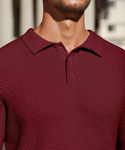 Vista 3 de Zaitun Polo de punto de manga larga para hombre, suéter ligero casual con cuello