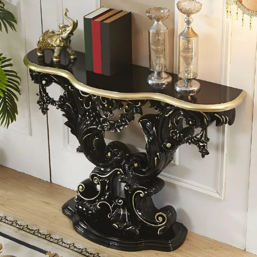Vista 3 de LAKIQ Mesa de consola de estilo europeo, mesa de entrada de madera, mesa de pasillo moderna estilo campestre, mesa de entrada de forma libre, sofá