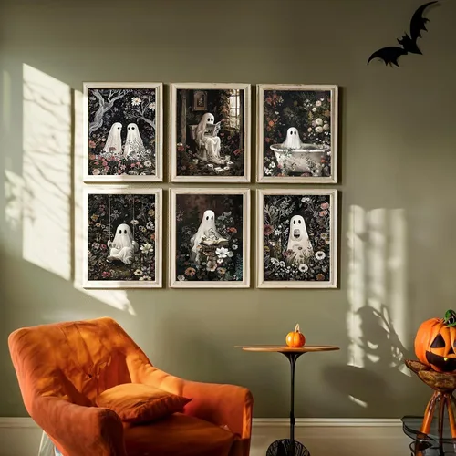 Vista 4 de GOUOYANA Paquete de 6 kits de pintura de diamantes de Halloween para adultos, kits de pintura de diamante fantasma para principiantes, 5D Halloween