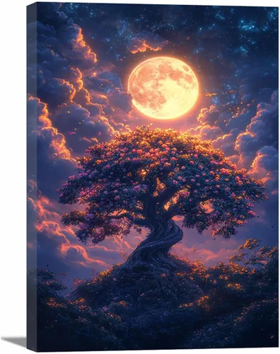 Vista 22 de VOCBAN Nature Tree of Life Abstract Pictures Canvas Painting Large Modern Canvas Wall Art Colorful Trees Living Room Wall Decor Plant Prints(black