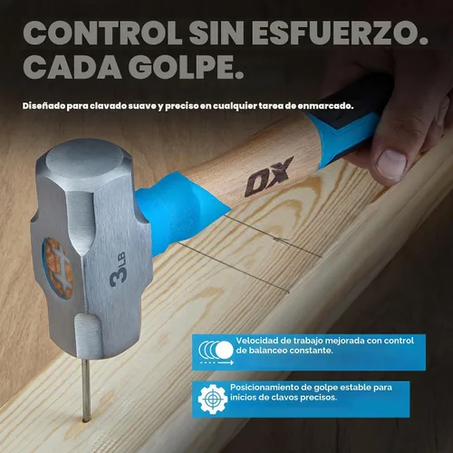 Vista 9 de OX Tools Pro Series - Martillo para enmarcar California de 3 libras, martillo de garra recta de cara fresada con cabeza de acero forjado y mango