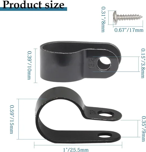 Vista 3 de 50 abrazaderas de alambre de nailon negro de 1/2 pulgada para montaje de tornillo tipo R, abrazadera de alambre de 0.520 in para gestión de cables