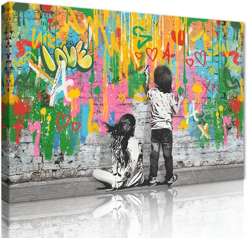 Vista 14 de Arte de pared de graffiti colorido póster impreso en lienzo creativo y moderno, pintura de graffiti de niña nunca te rindas, imágenes inspiradoras