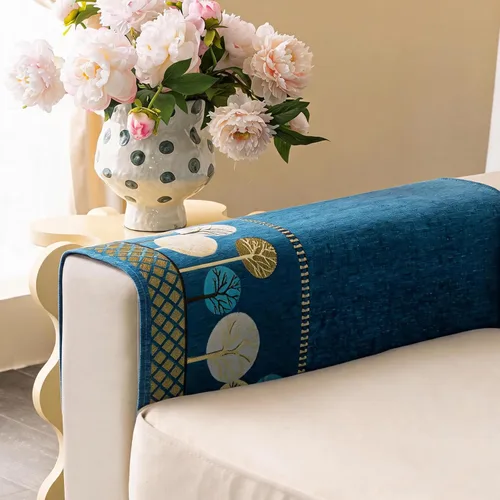 Vista 2 de Funda Boho para Sofá, Fundas de Sofá Antideslizantes Lavables, Fundas de Sofá de Chenilla Acolchadas, Fundas Bohemias para Sofá, Protector de Azul