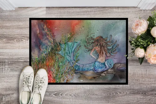Vista 2 de Caroline's Treasures 8972MAT - Felpudo de sirena morena de fantasía de agua de 18 x 27 pulgadas, tapete para puerta delantera, para interiores