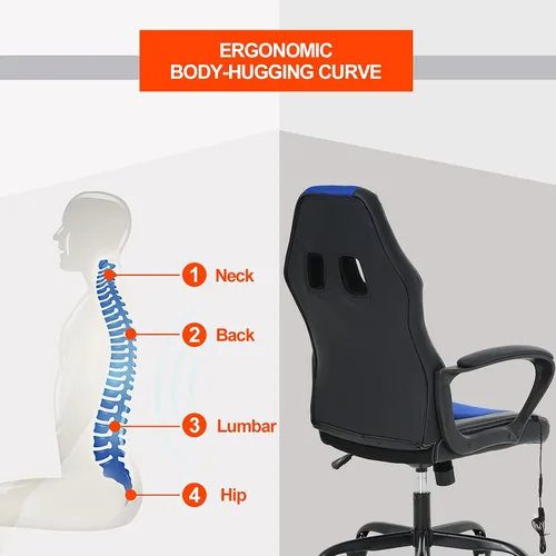Vista 3 de Silla de oficina de masaje, silla de juegos para PC, cómoda silla de oficina ergonómica, silla de escritorio con soporte lumbar, reposacabezas
