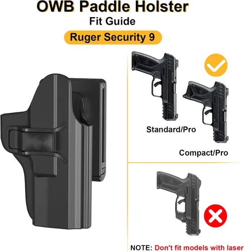 Vista 2 de Funda para Ruger Security 9, OWB Funda de paleta para Ruger Security-0.354 in Compact/Pro/Standard (no para modelos láser), inclinación ajustable