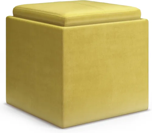 Vista 12 de SIMPLIHOME Rockwood - Otomana de almacenamiento en cubo con bandeja, otomana tapizada de cuero vegano de 17 pulgadas de ancho en marrón envejecido