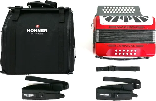 Vista 7 de Hohner Compadre GCF Acordeón con bolsa de concierto (rojo)