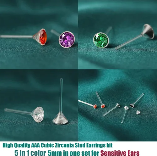 Vista 8 de Aretes de plástico antialérgicos para orejas sensibles, respaldos de silicona suave, kit de aretes de tuerca de circonita cúbica, 2mm, 3mm, 4mm, 5mm