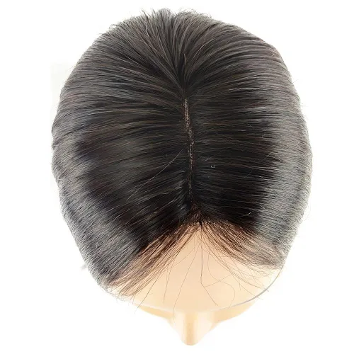 Vista 6 de Postizo de pelo de 3.1 x 4.7 in, base de cabello humano real, hecho a mano, con 3 clips para mujer, pieza de cabello natural