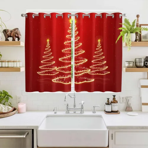 Vista 46 de Libaoge Cortinas de Navidad para cocina, dormitorio, juego de 2 paneles, diseño de muñeco de nieve de Navidad, cortinas de invierno con copos