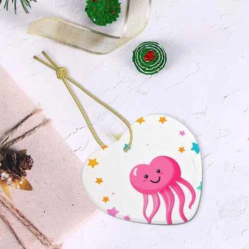 Vista 4 de Christmas Ceramic Love-Shaped Ornaments MSRHIUEF Heart-Shaped Jellyfish Pattern Christmas Tree Accessories for Shopping malls Windows