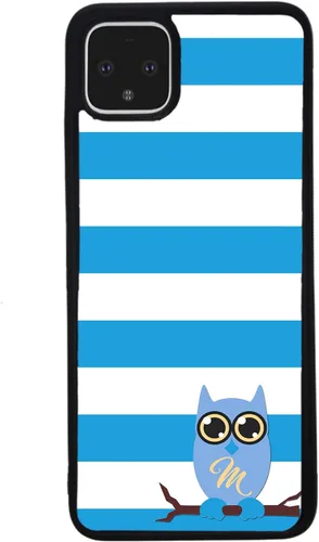 Vista 3 de Blue White Bars Owl - Funda de goma negra personalizada para teléfono compatible con Google Pixel 10, 10 Pro, 10 Pro XL, 9a, 9 Pro, Pixel 9, Pixel 9