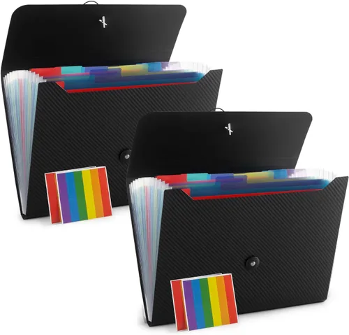 Vista 26 de Carpeta de archivos expandible con 13 bolsillos, carpeta de archivo de acordeón para documentos, organizador estético de papel negro