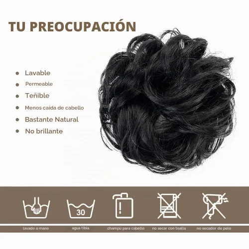 Vista 6 de Barsdar - Moño de cabello 100 % humano, Moño desordenado, Extensiones de cola de caballo, Moño de cabello rizado, Pieza de cabello