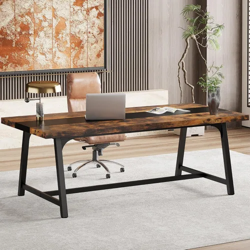Vista 9 de Tribesigns Mesa de computadora: escritorio de oficina ejecutiva de 70.86 pulgadas con mesa grande, escritorio de estudio moderno con marco de metal