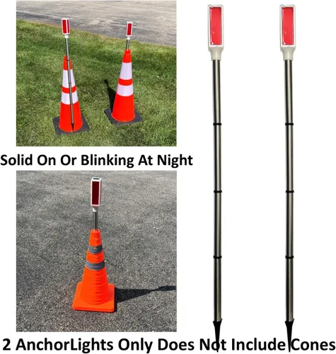 Vista 3 de Keyfit Tools AnchorLight - Cono de seguridad para construcción, advertencia de tráfico, luz de anclaje reflectante, estaca para deportes