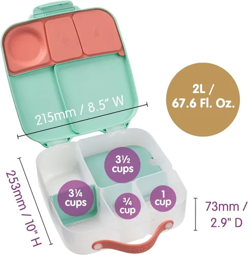 Vista 5 de b.box Lonchera de gran capacidad, 6.6 onzas líquidas (2 L), picnic, 3-4 porciones, resistente a fugas, incluye bolsa de hielo, apta