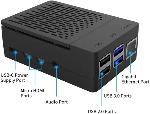 Vista 7 de GeeekPi Funda con ventilador PWM para Raspberry Pi 4, 18W 5V 3.6A USB-C fuente de alimentación para Raspberry Pi 4, disipadores de calor, lector