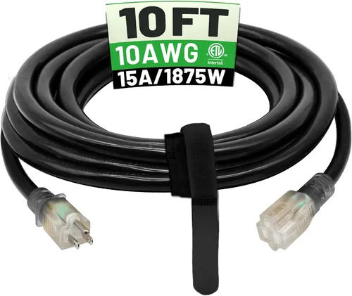 Vista 9 de POWGRN Cable de Extensión para Exteriores de 50 Pies 10AWG Impermeable Resistente Calibre 10 de 3 Clavijas, Cable de Alimentación Largo Flexible