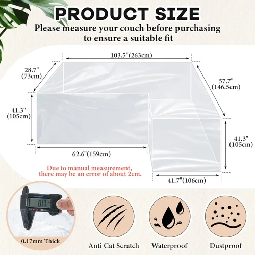 Vista 2 de Fanfanwin Funda transparente para sofá en forma de L de 106" x 59" x 42" Funda gruesa y resistente impermeable de vinilo para sofá seccional