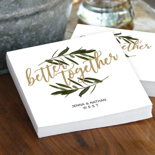 Vista 3 de Better Together - Servilletas de bebidas personalizadas, 100 servilletas blancas sin acuñar impresas personalizadas, 4 3/4 x 4 3/4 pulgadas