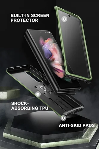 Vista 4 de SUPCASE Funda para Samsung Galaxy Z Fold 3 con soporte (Unicorn Beetle), [protector de pantalla integrado y clip para cinturón] Funda protectora