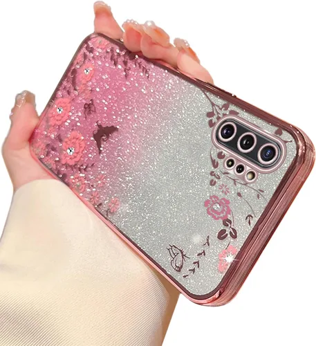 Vista 45 de Funda para Samsung Galaxy S8, Samsung S8 para mujer, cambio gradual con purpurina, cristal suave, TPU mariposa, floral, corazón, transparente, funda