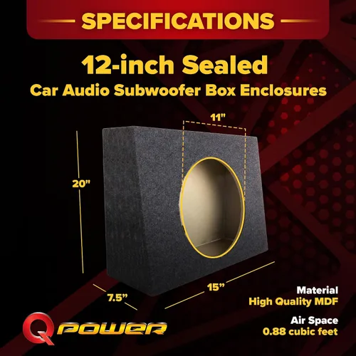 Vista 3 de QPower QTW12 - Caja de subwoofer de audio para automóvil sellada de 12 pulgadas, par