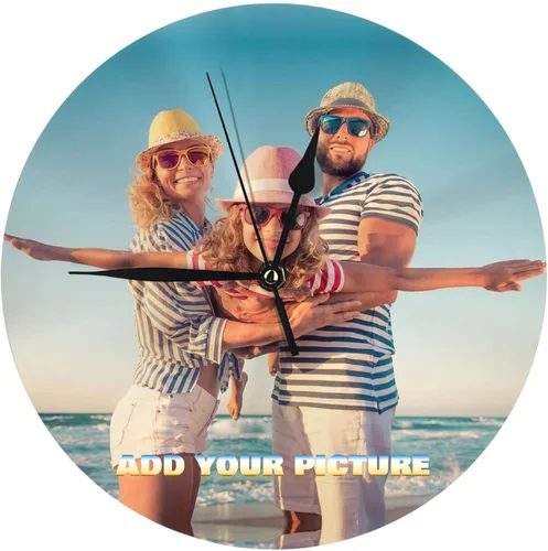 Vista 15 de Reloj de pared personalizado, reloj personalizado con texto de 4 imágenes, reloj de fotos silencioso redondo personalizado de PVC, regalos