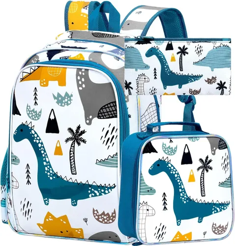 Vista 10 de CCJPX 3Pcs Backpack for Boys, 16 Inch Preschool Elementary Kindergarten School Backpacks and Lunch Box Aa1-dinosaurio Negro