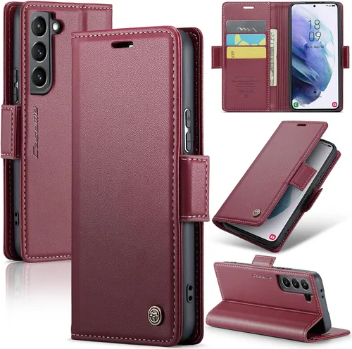 Vista 27 de Funda tipo cartera compatible con Samsung Galaxy S21 con tarjetero de bloqueo RFID, funda de piel con función atril para Samsung Galaxy S21 de 6.2