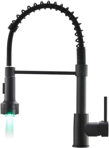 Vista 10 de AIMADI Grifo de cocina negro mate, grifo de cocina negro y dorado con rociador desplegable, grifos de fregadero comerciales de resorte con una sola