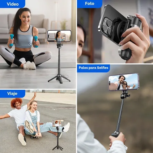Vista 3 de Trípode magnético para iPhone con control remoto, palo selfie portátil 4 en 1 con soporte extensible, trípode de viaje para teléfono para iPhone 17