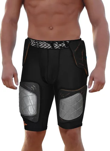Vista 11 de Exxact Sports Gladiator - Faja de fútbol para adultos de 5 almohadillas para hombres con cadera, muslos, almohadillas para coxis, pantalones cortos