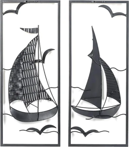 Vista 6 de DECO DE VILLE Diseño moderno contemporáneo estilo náutico barco tema metal pared escultura marina decoración, velero-G